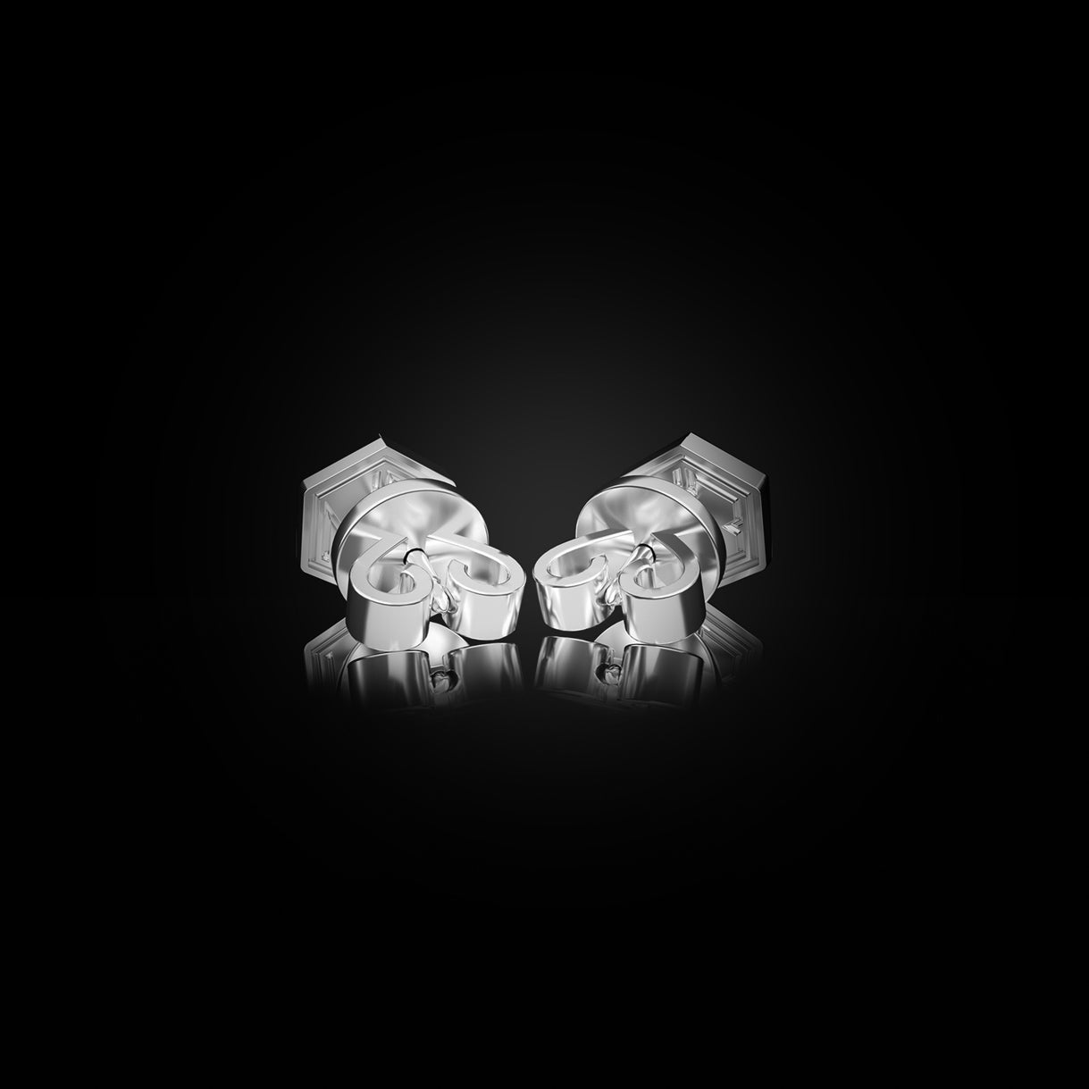 Hear You Mini Studs in Surge White Gold – butterfly back view of 18-karat gold earrings for seers of the unseen, handcrafted by Naude Bourn. Sustainable gold jewelry, ethical jewelry, handcrafted artisan jewelry, fine jewelry, high-end jewelry, and ethical luxury. A visionary design from sustainable jewelry brands and a unique jewelry gift in white gold.